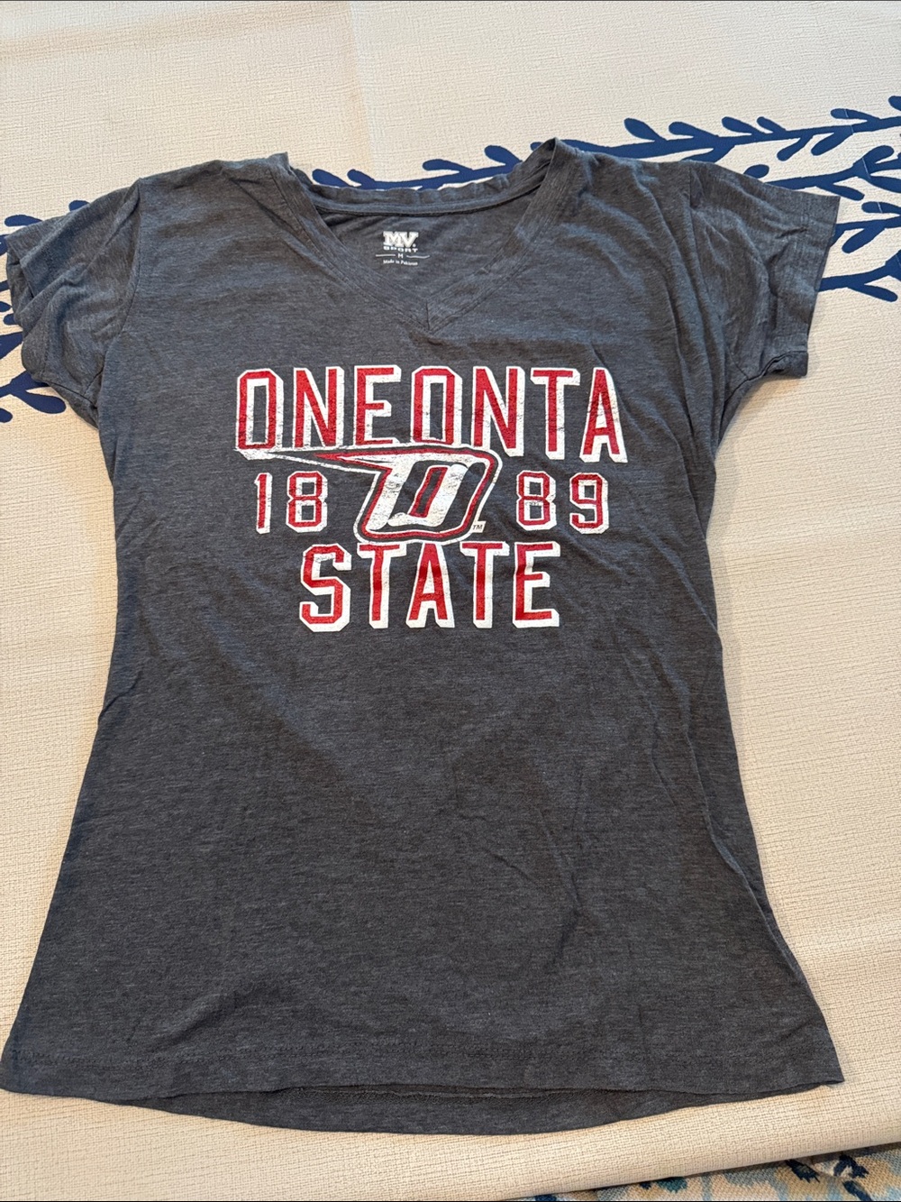 MV Sport Gray Oneonta State Short Sleeve Tee with Red & White Logo